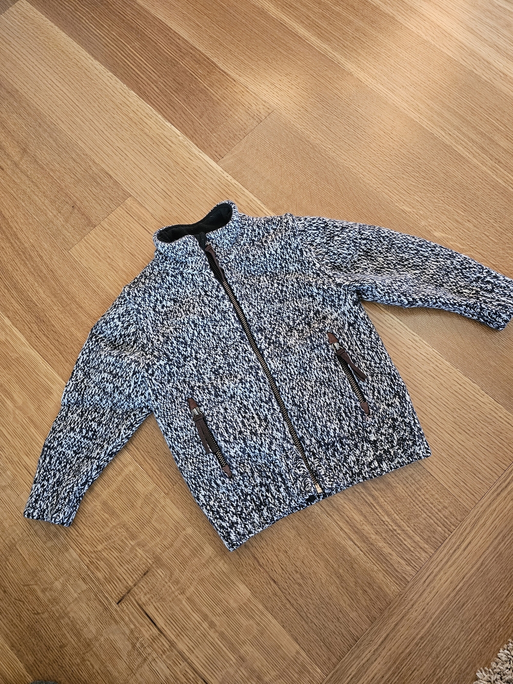Lands' End Kids Marled Knit Zip Jacket - Black & White